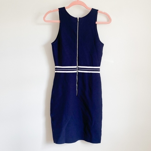 BEBE Navy Blue White Body Con Bandage Mini Dress Medium - Picture 6 of 11